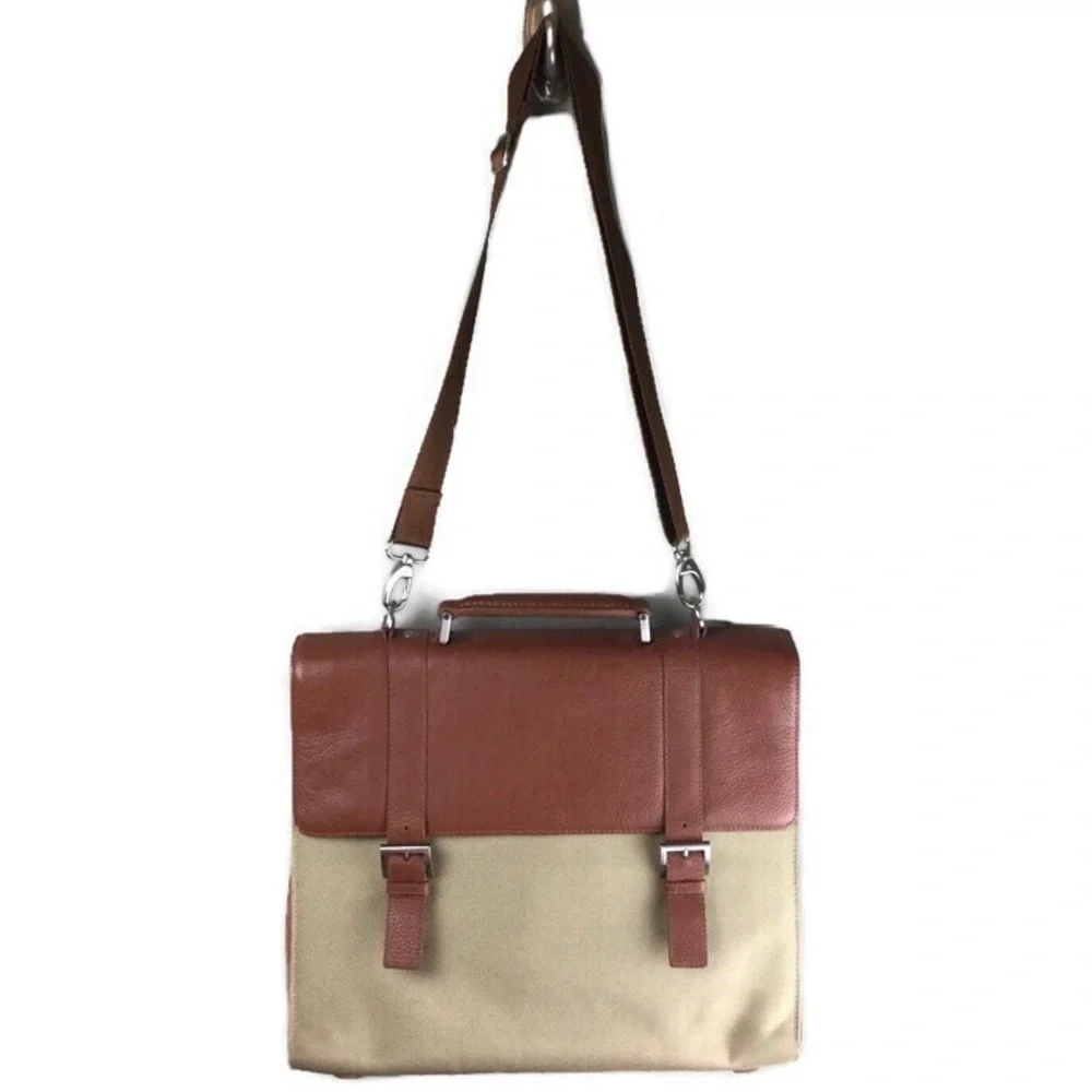Bosca Leather and Canvas Flap Top Crossbody Messenger Briefcase